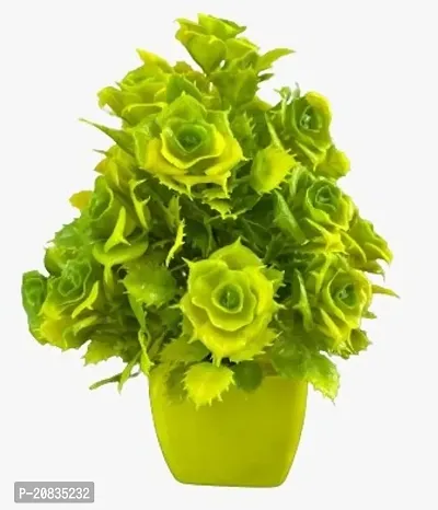 Hyperboles Mini Bonsai Artificial Rose Flower Plant With Pot - 25 Cm (Yellow)