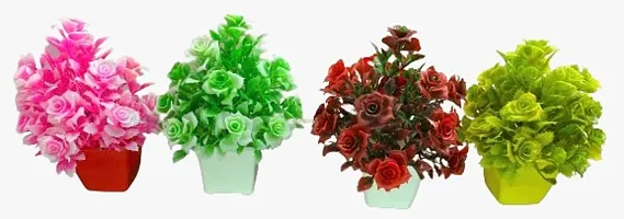 Artificial Plant With Pot | Artificial Plants For Home Decor -Best Different Types Of Decorative Plants Artificial Flowers With Pot  (Pack Of 4)