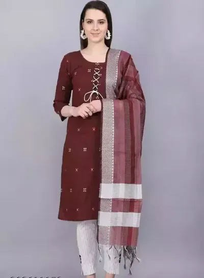 Stylish Fancy Designer Cotton Kurta With Bottom Wear And Dupatta Set