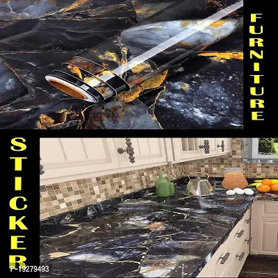 Kitchen cabinets Marble Wallpaper Oil Proof Waterproof Floor Tiles Stickers Waterproof Wall Paper for Home and Kitchen Deacute;cor (200X60 CM)-thumb0