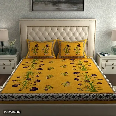 Comfortable Cotton Printed Double Bedsheet with Two Pillow Covers