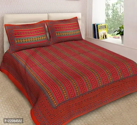 Comfortable Cotton Printed Double Bedsheet with Two Pillow Covers