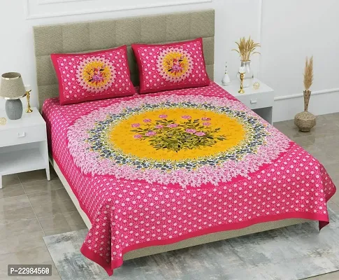 Comfortable Cotton Printed Double Bedsheet with Two Pillow Covers