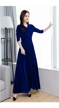 Trendy Blue Velvet Solid Dresses For Women-thumb2