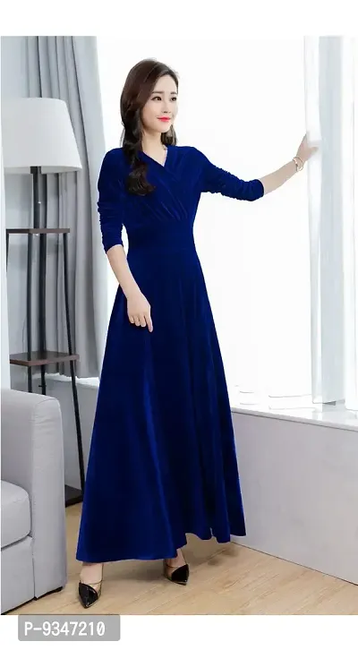 Trendy Blue Velvet Solid Dresses For Women-thumb3