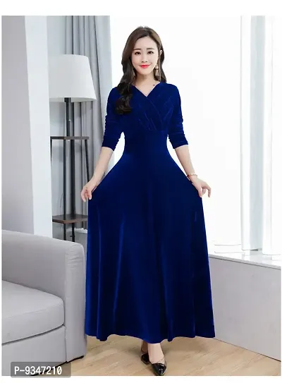 Trendy Blue Velvet Solid Dresses For Women-thumb4