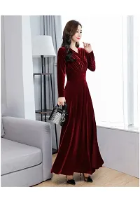 Stylish Red Velvet Solid Dresses For Women-thumb2