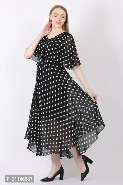 Stylish Georgette Polka Dot Print Maxi Dress For Women-thumb2