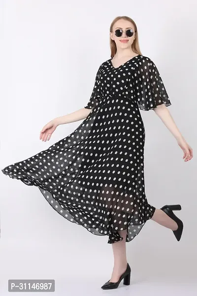 Stylish Georgette Polka Dot Print Maxi Dress For Women-thumb0