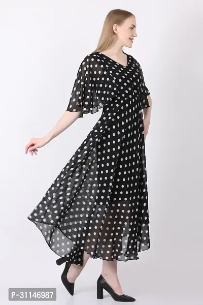 Stylish Georgette Polka Dot Print Maxi Dress For Women-thumb3