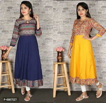 Stylish Fancy Crepe Printed Multicoloured Anarkali Kurti Combo For Women Pack Of 2-thumb0