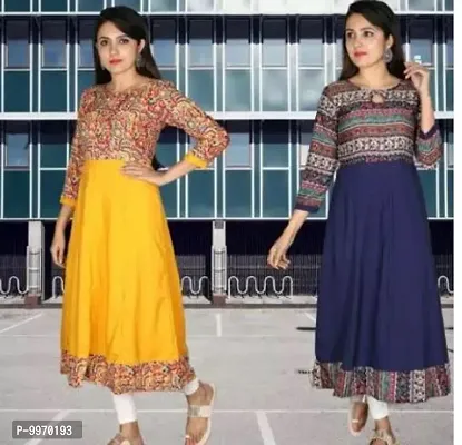 Beautiful Printed Crepe Jaipuri Kurtis Combo For Women Pack Of 2-thumb0