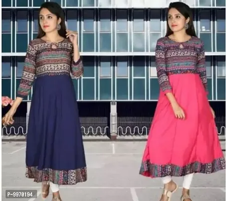 Beautiful Printed Crepe Jaipuri Kurtis Combo For Women Pack Of 2-thumb0