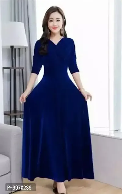 Beautiful Solid Velvet Dress For Women-thumb0