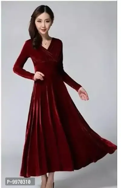 Beautiful Solid Velvet Dress For Women-thumb0