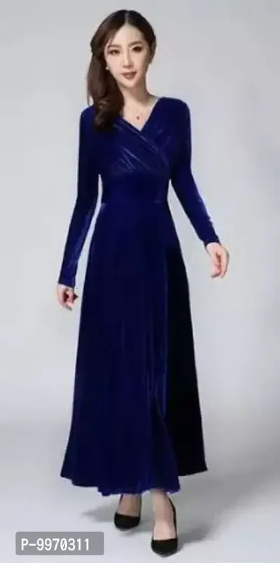 Beautiful Solid Velvet Dress For Women-thumb0