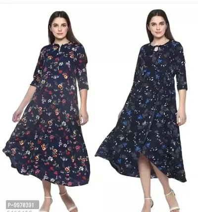 Stylish Crepe Printed Flared Dress Combo For Women Pack Of 2