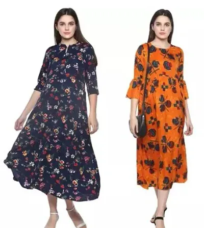 Stylish Crepe Flared Dress Combo For Women Pack Of 2