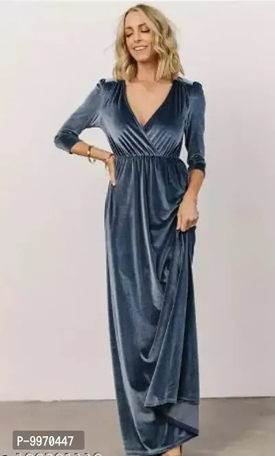 Beautiful Solid Velvet Dress For Women-thumb0