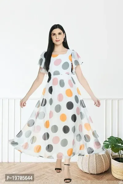 Georgette Polka Dot Long Dress For Women-thumb0
