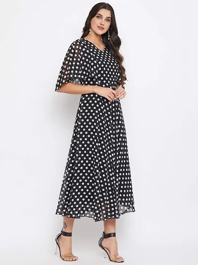 Beautiful Polka Dot Print Georgette Dress For Women