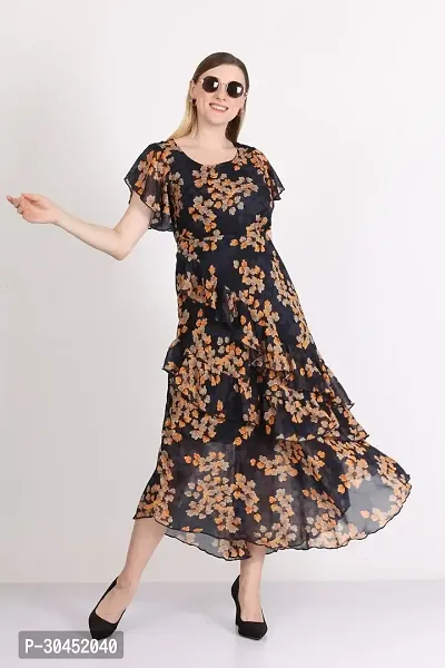 Beautiful Floral Print Georgette Dress For Women-thumb0