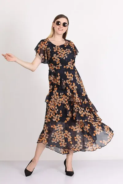 Beautiful Floral Print Georgette Dress For Women