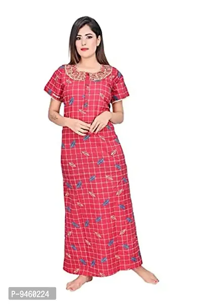 LOODY'S Women's Cotton Printed Maxi Nightgown (LD169_Pink _Free Size)
