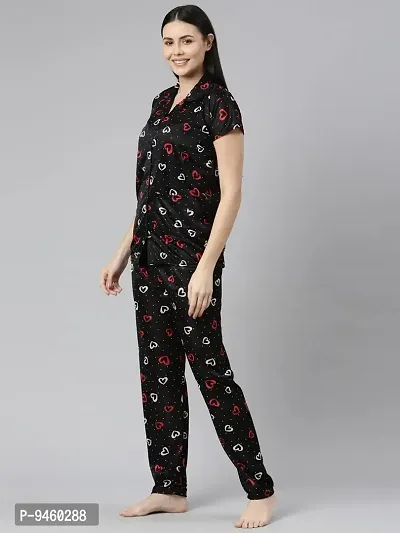 LOODY'S Women's Abstract Heart Print Night Dress | Women Satin Night Suit |Top and Pyjama Set for Girls-thumb3