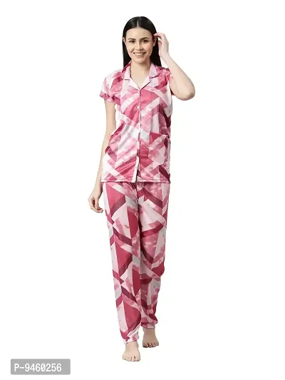 LOODY'S Women's Abstract Print Night Dress | Women Satin Night Suit |Top and Pyjama Set for Girls