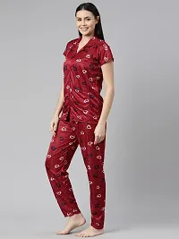 LOODY'S Women's Abstract Heart Print Night Dress | Women Satin Night Suit |Top and Pyjama Set for Girls-thumb2