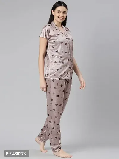 LOODY'S Women's Abstract Heart Print Night Dress | Women Satin Night Suit |Top and Pyjama Set for Girls-thumb4
