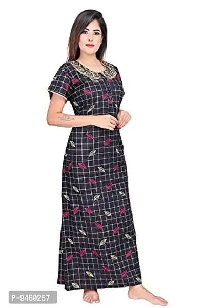 LOODY'S Women's Cotton Printed Maxi Nightgown (LD168_Black _Free Size)