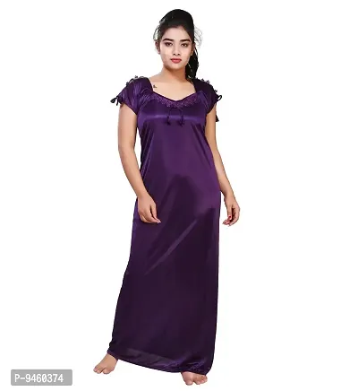 BAILEY SELLS Women's Satin Embroidered Maxi Night Gown Free Size (Purple)