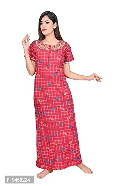 LOODY'S Women's Cotton Printed Maxi Nightgown (LD169_Pink _Free Size)-thumb3