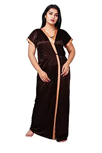 LOODY'S Women's Satin Embroiderd Maxi Nightgown (Brown & Beige_Free Size)-thumb1