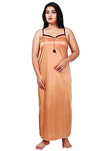 LOODY'S Women's Satin Embroiderd Maxi Nightgown (Brown & Beige_Free Size)-thumb4
