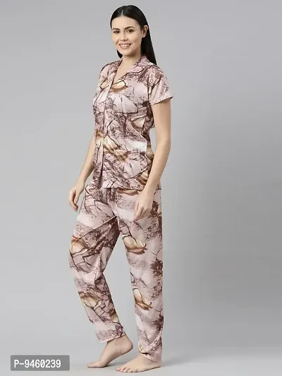 LOODY'S Women's Abstract Print Night Dress | Women Satin Night Suit |Top and Pyjama Set for Girls-thumb3