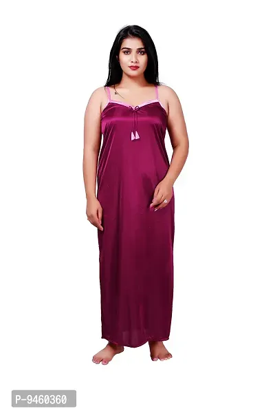 LOODY'S Women's Satin Embroiderd Maxi Nightgown (Pink_Free Size)-thumb5