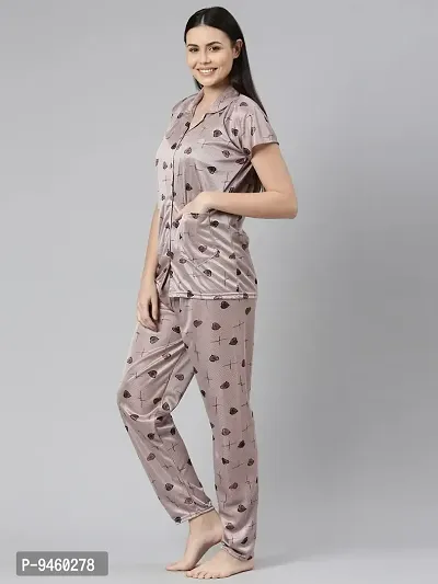 LOODY'S Women's Abstract Heart Print Night Dress | Women Satin Night Suit |Top and Pyjama Set for Girls-thumb3