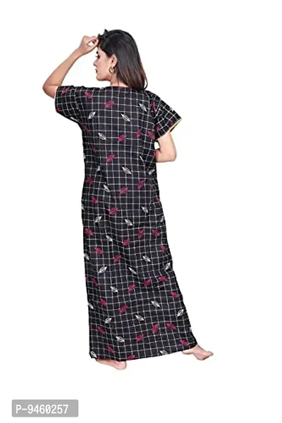 LOODY'S Women's Cotton Printed Maxi Nightgown (LD168_Black _Free Size)-thumb5