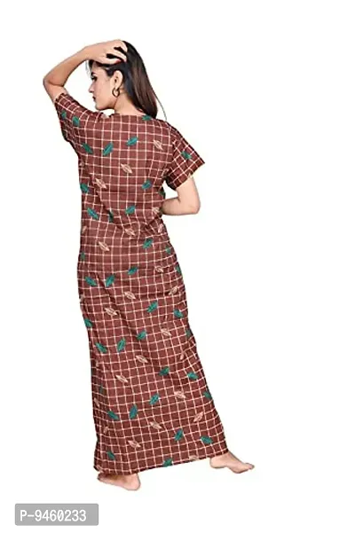 LOODY'S Women's Cotton Printed Maxi Nightgown (LD167_Brown _Free Size)-thumb5