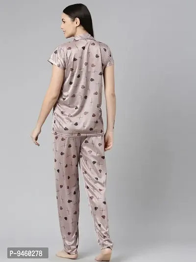 LOODY'S Women's Abstract Heart Print Night Dress | Women Satin Night Suit |Top and Pyjama Set for Girls-thumb5