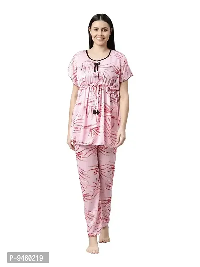 LOODY'S Women's Abstract Print Night Dress | Women Satin Night Suit |Top and Pyjama Set for Girls-thumb0
