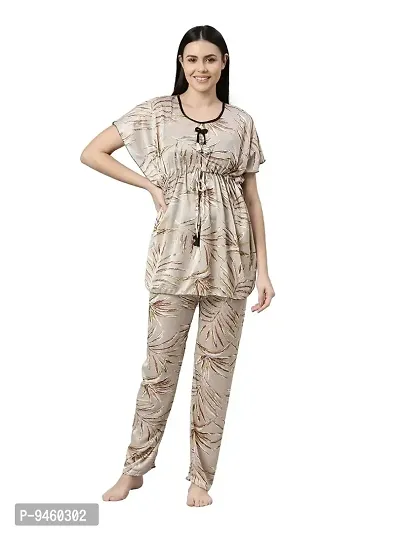 LOODY'S Women's Abstract Print Night Dress | Women Satin Night Suit |Top and Pyjama Set for Girls-thumb0