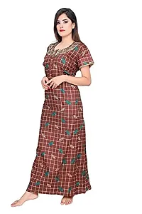 LOODY'S Women's Cotton Printed Maxi Nightgown (LD167_Brown _Free Size)-thumb2