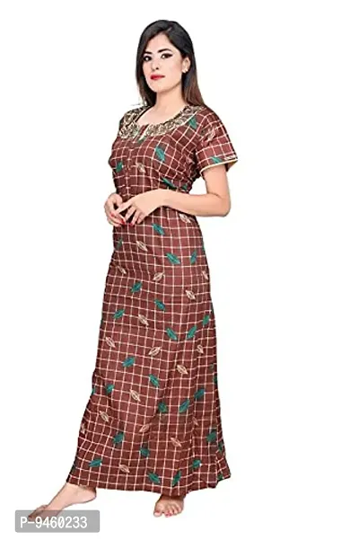 LOODY'S Women's Cotton Printed Maxi Nightgown (LD167_Brown _Free Size)-thumb3