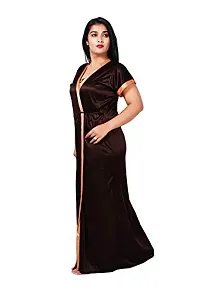 LOODY'S Women's Satin Embroiderd Maxi Nightgown (Brown & Beige_Free Size)-thumb2