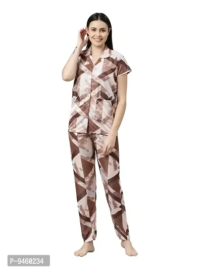 LOODY'S Women's Abstract Print Night Dress | Women Satin Night Suit |Top and Pyjama Set for Girls-thumb0