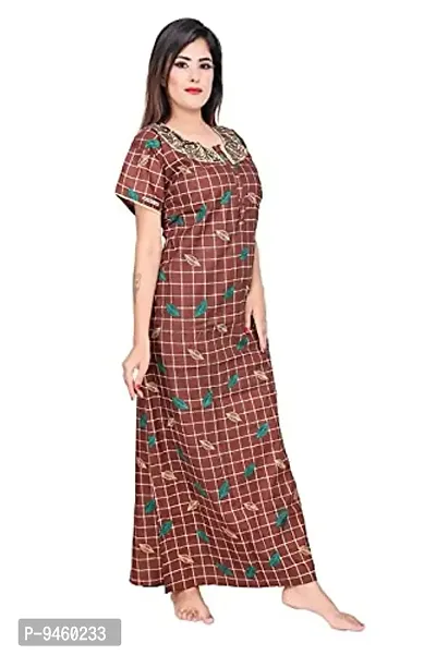 LOODY'S Women's Cotton Printed Maxi Nightgown (LD167_Brown _Free Size)-thumb2